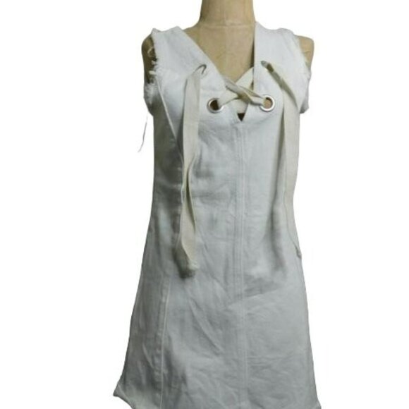 Sage The Label Size S Small Off White Distressed Denim Short Dress - Picture 1 of 3